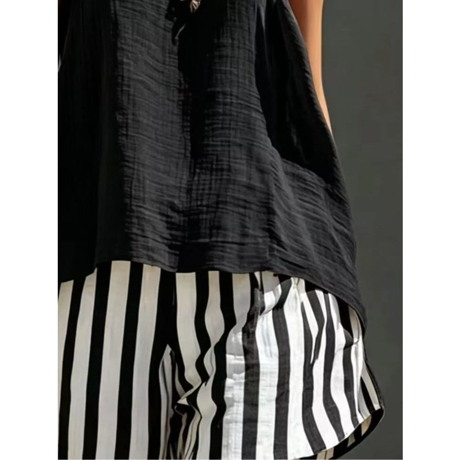 Round Neck Tank and Striped Shorts Set Apparel and Accessories
