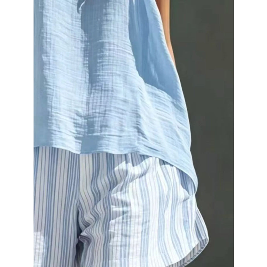 Round Neck Tank and Striped Shorts Set Apparel and Accessories