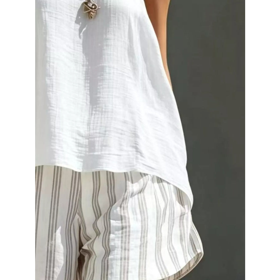 Round Neck Tank and Striped Shorts Set Apparel and Accessories