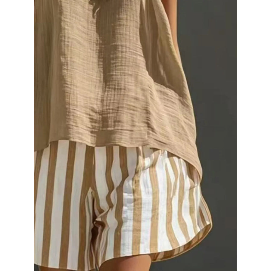 Round Neck Tank and Striped Shorts Set Apparel and Accessories