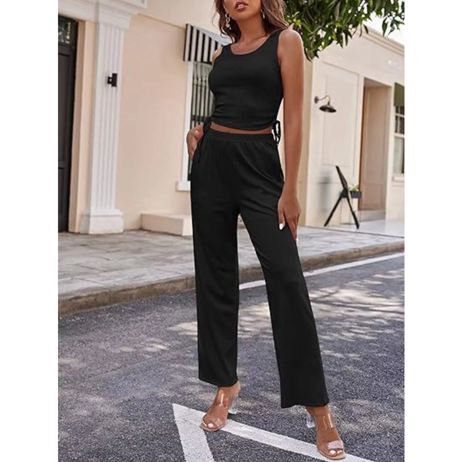 Round Neck Tank & Cardigan Pants Set Apparel and Accessories
