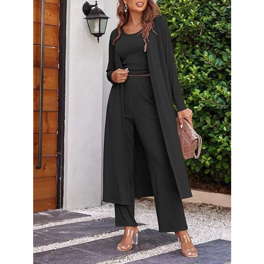 Round Neck Tank & Cardigan Pants Set Apparel and Accessories