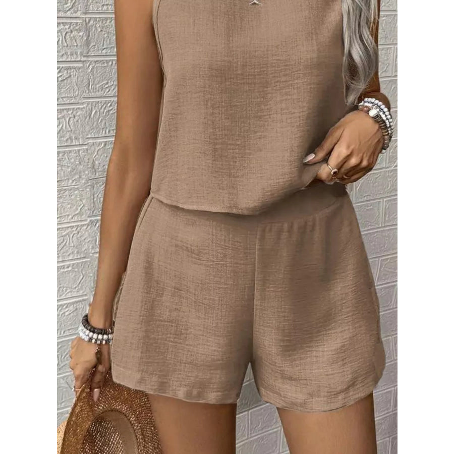 Round Neck Tank Top and Shorts Set Apparel and Accessories