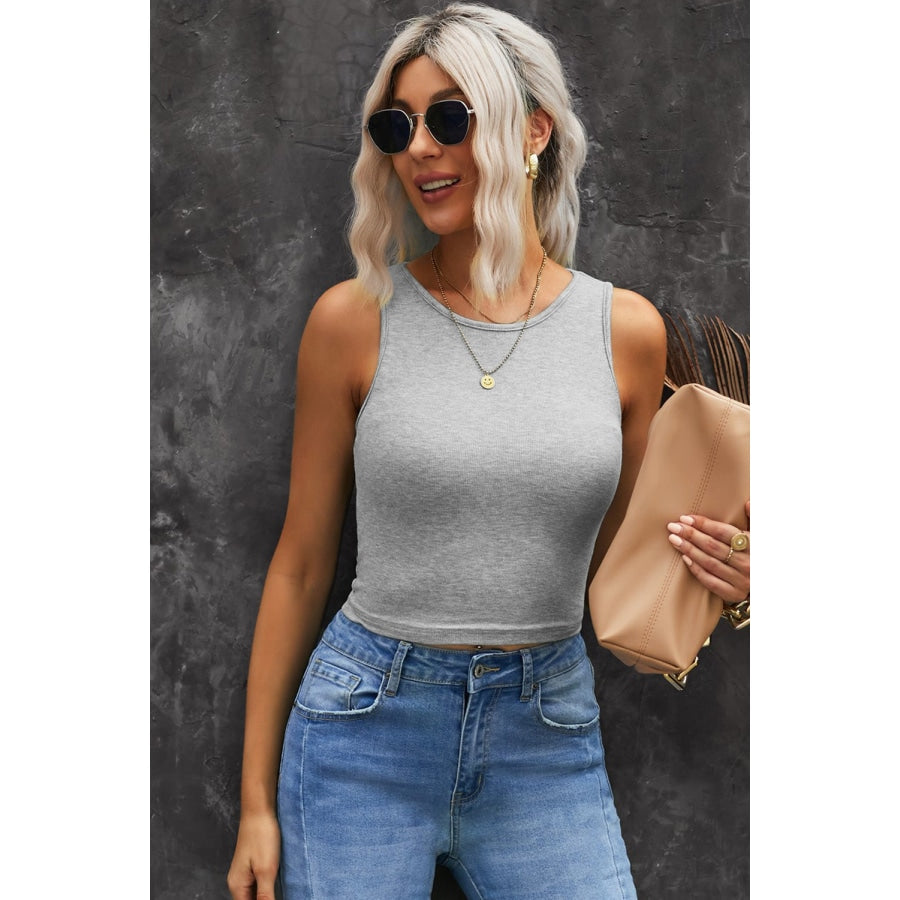 Round Neck Tank Top Light Gray / S