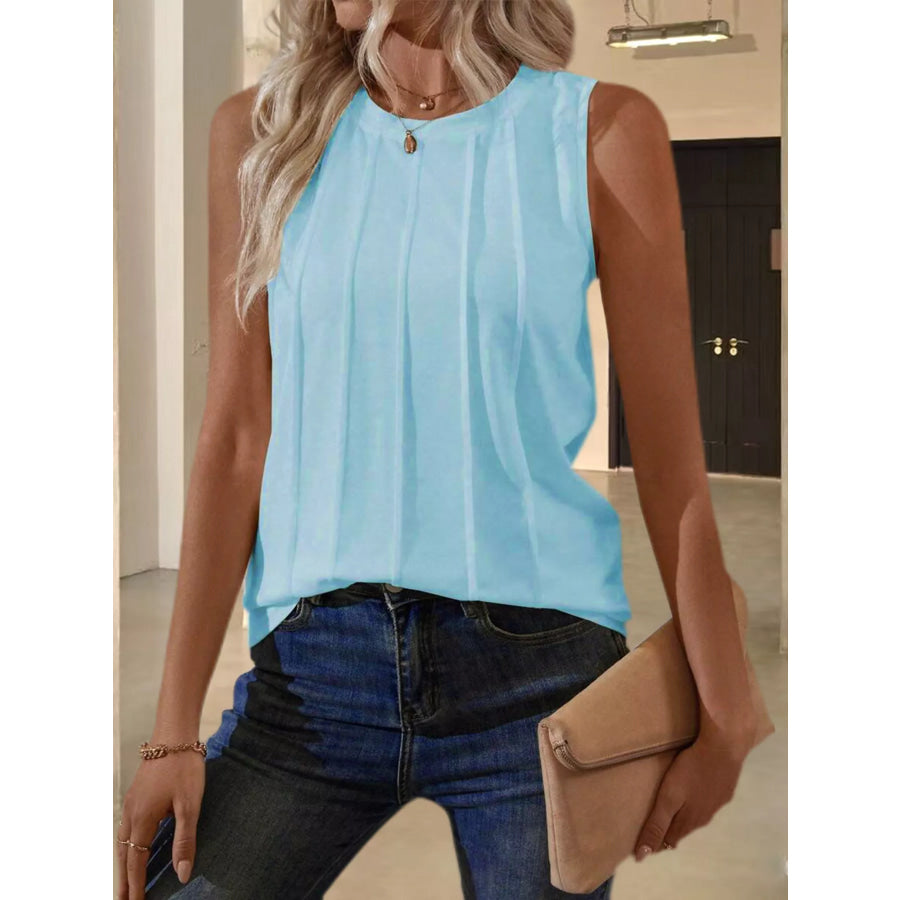 Round Neck Tank Top Sky Blue / S Apparel and Accessories