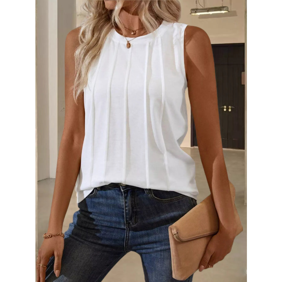 Round Neck Tank Top White / S Apparel and Accessories