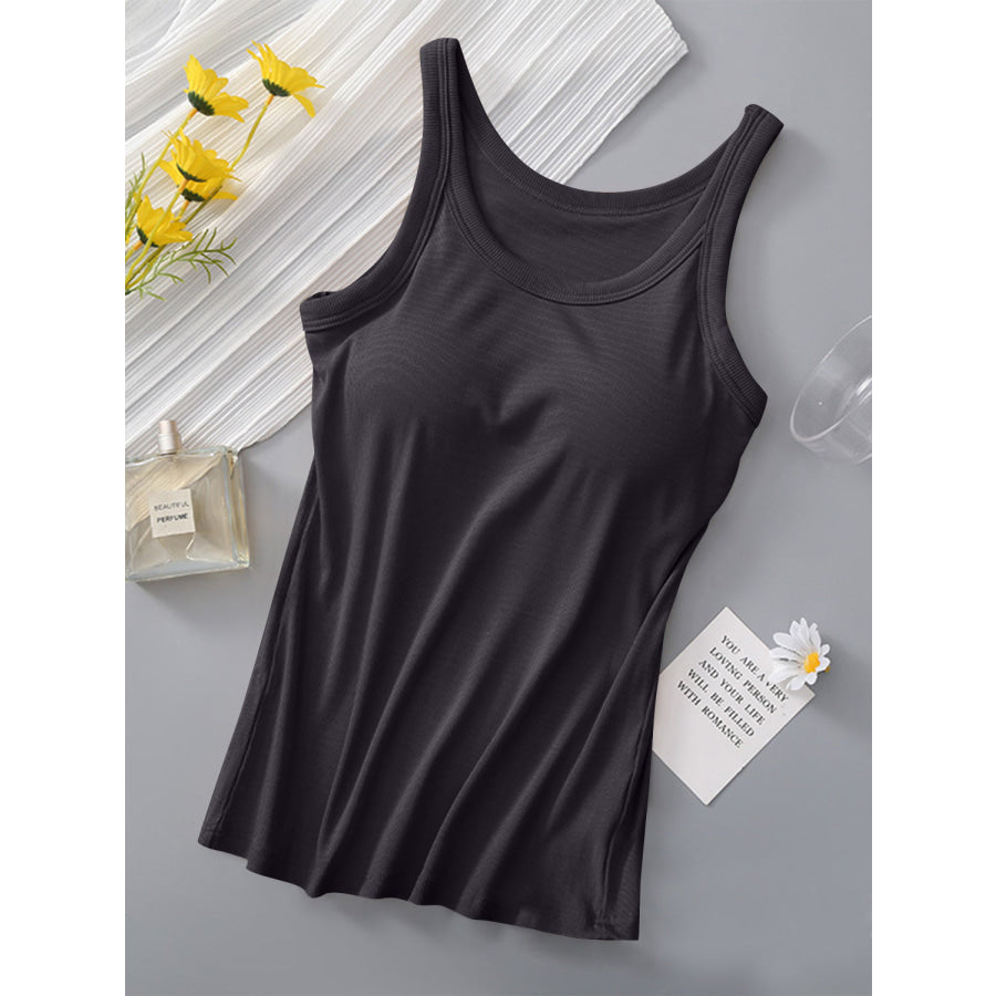 Round Neck Tank with Bra Dark Gray / S Apparel and Accessories