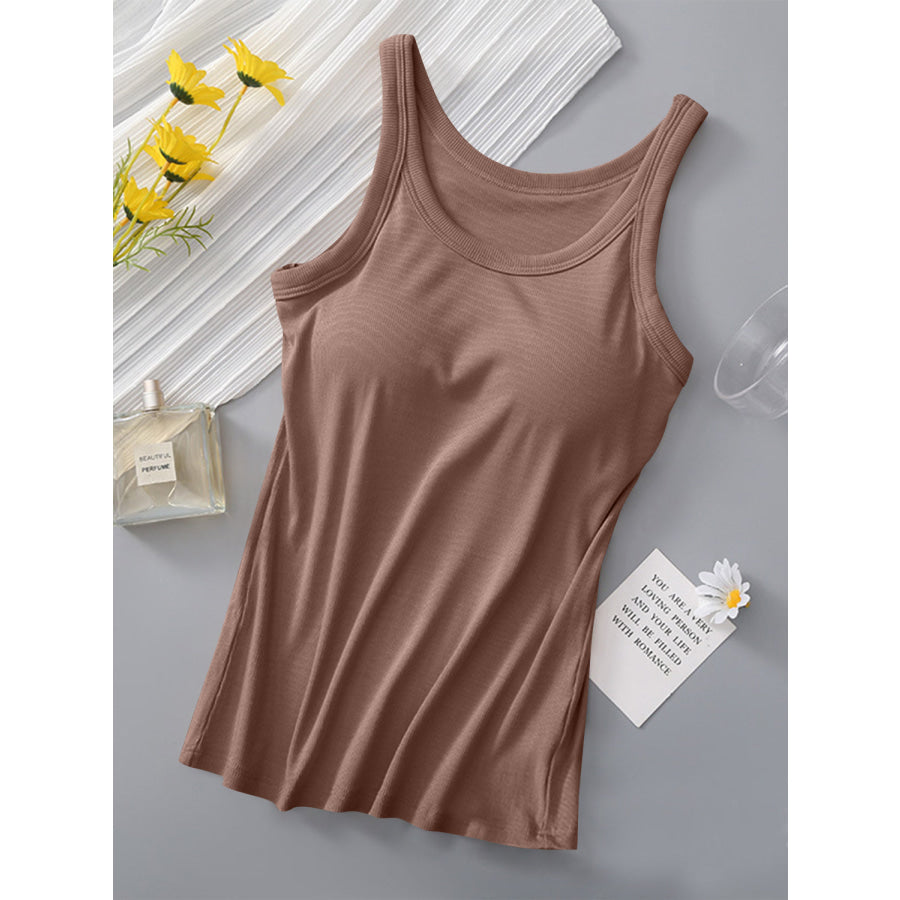 Round Neck Tank with Bra Khaki / S Apparel and Accessories