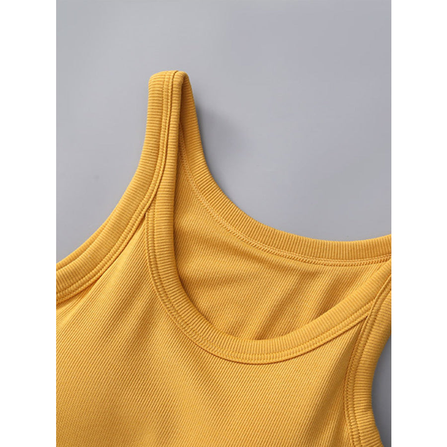 Round Neck Tank with Bra Mustard / S Apparel and Accessories