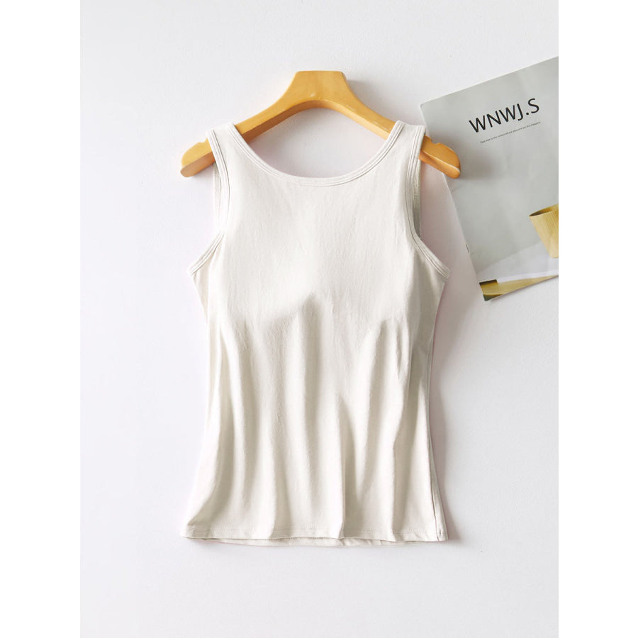 Round Neck Tank with Bra White / M Apparel and Accessories