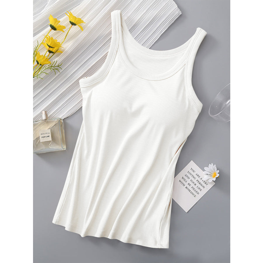 Round Neck Tank with Bra White / S Apparel and Accessories