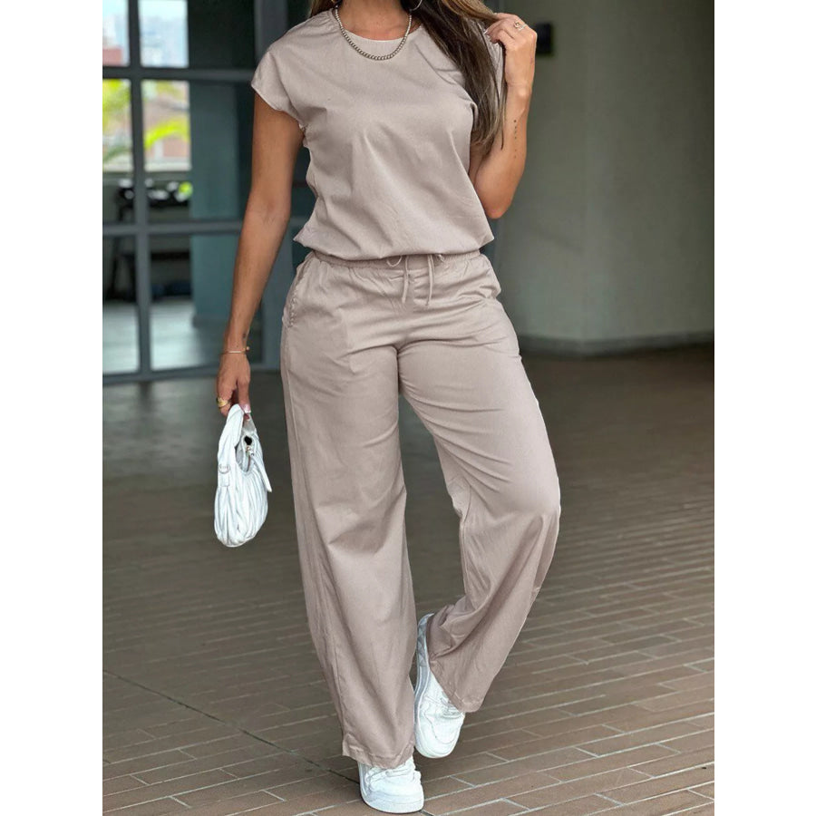 Round Neck Tee and Drawstring Pants Set Apparel and Accessories