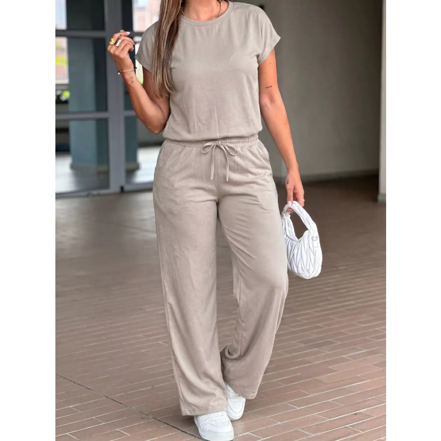 Round Neck Tee and Drawstring Pants Set Apparel and Accessories