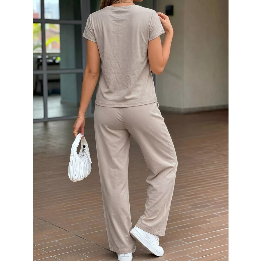 Round Neck Tee and Drawstring Pants Set Apparel and Accessories