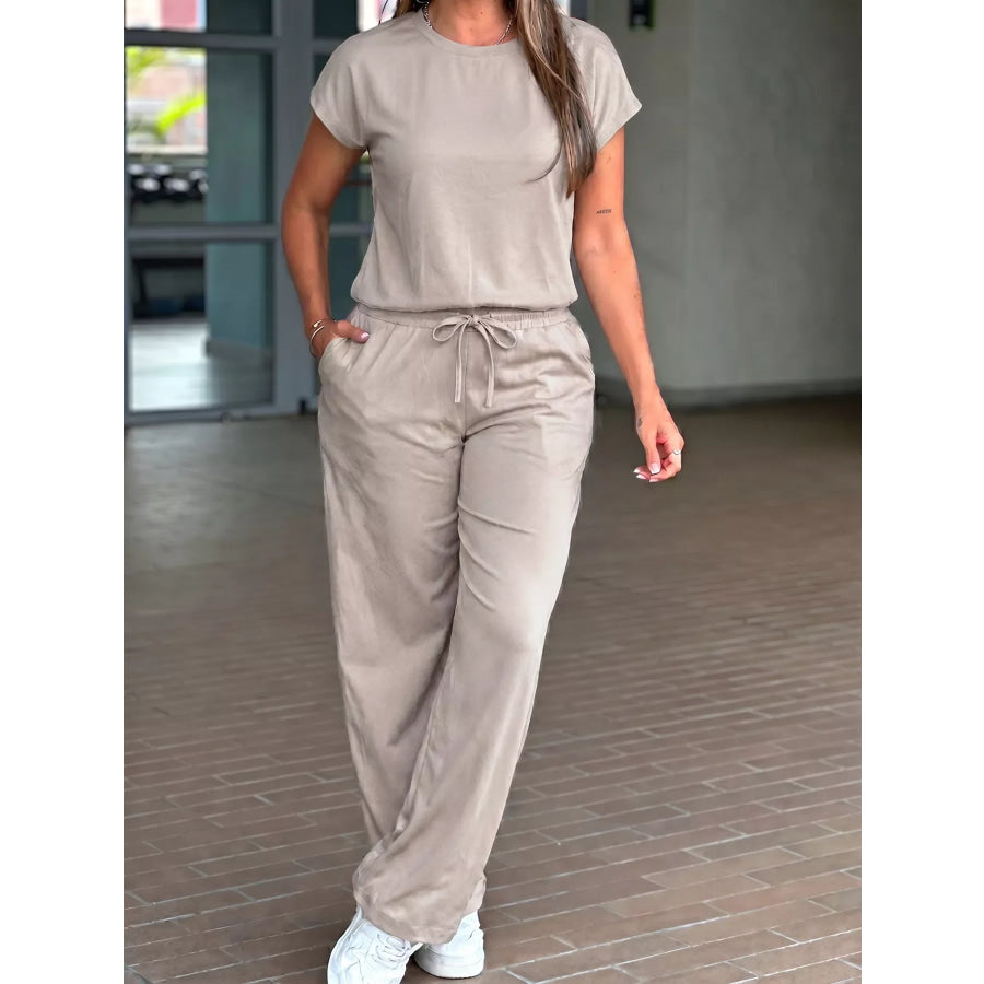 Round Neck Tee and Drawstring Pants Set Apparel and Accessories