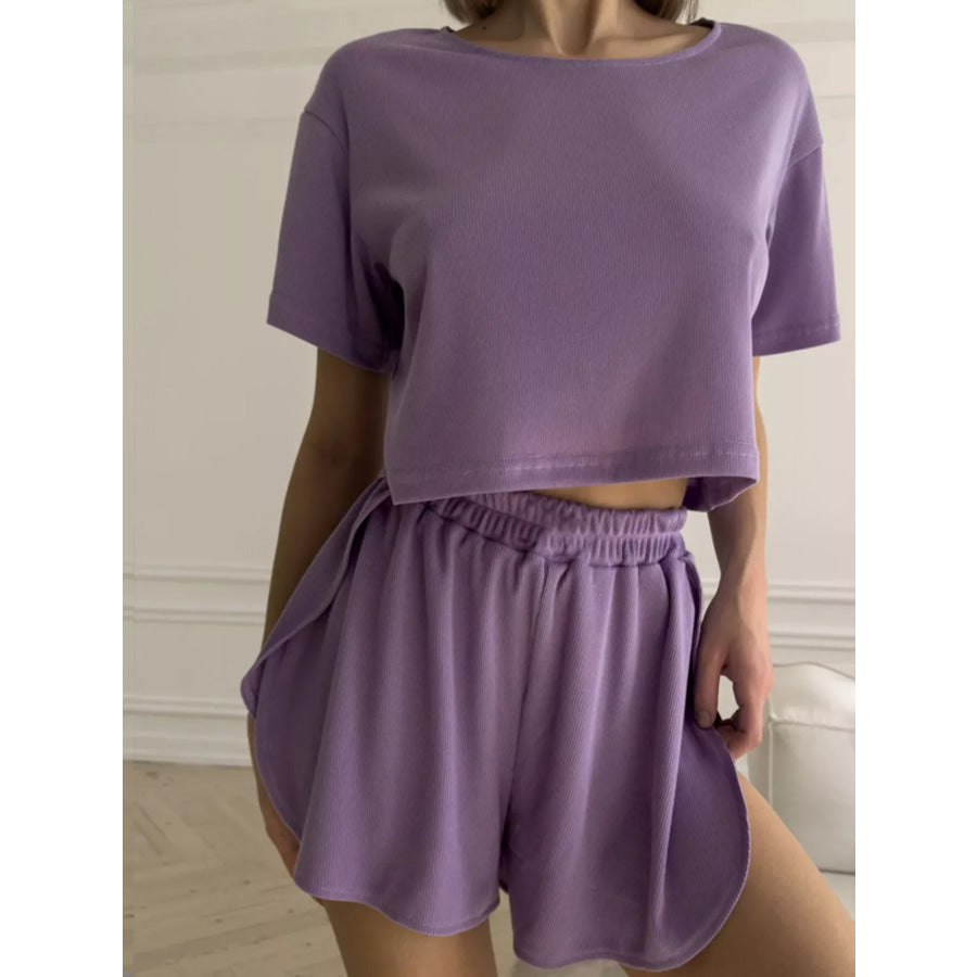 Round Neck Tee and Shorts Set Purple / S Apparel Accessories