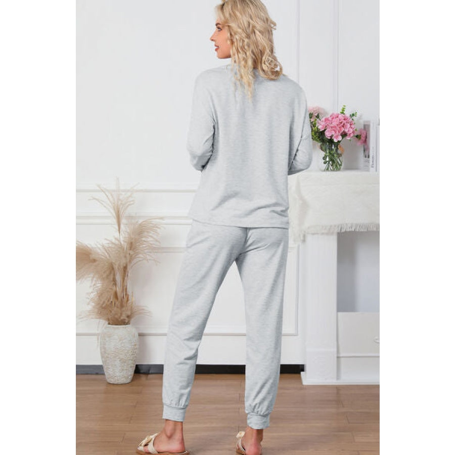 Round Neck Top and Drawstring Pants Lounge Set Clothing