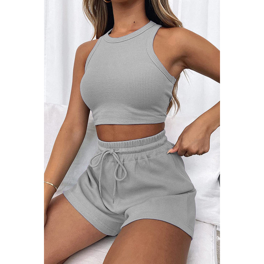 Round Neck Top and Drawstring Shorts Set Apparel Accessories