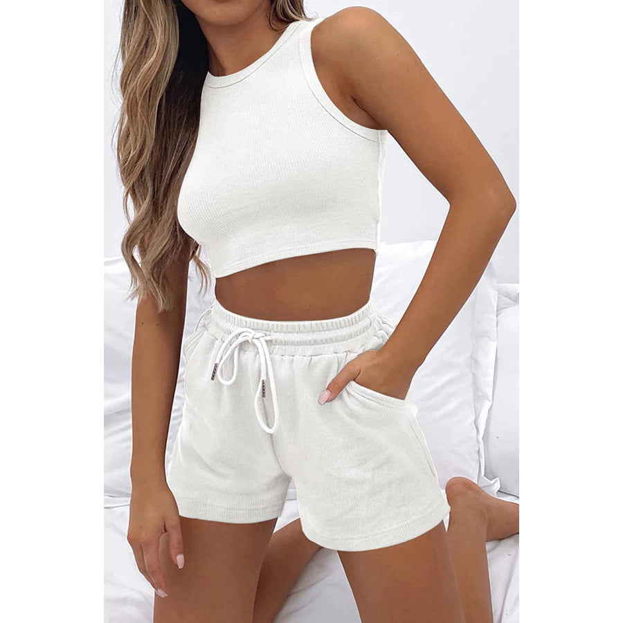 Round Neck Top and Drawstring Shorts Set Apparel Accessories