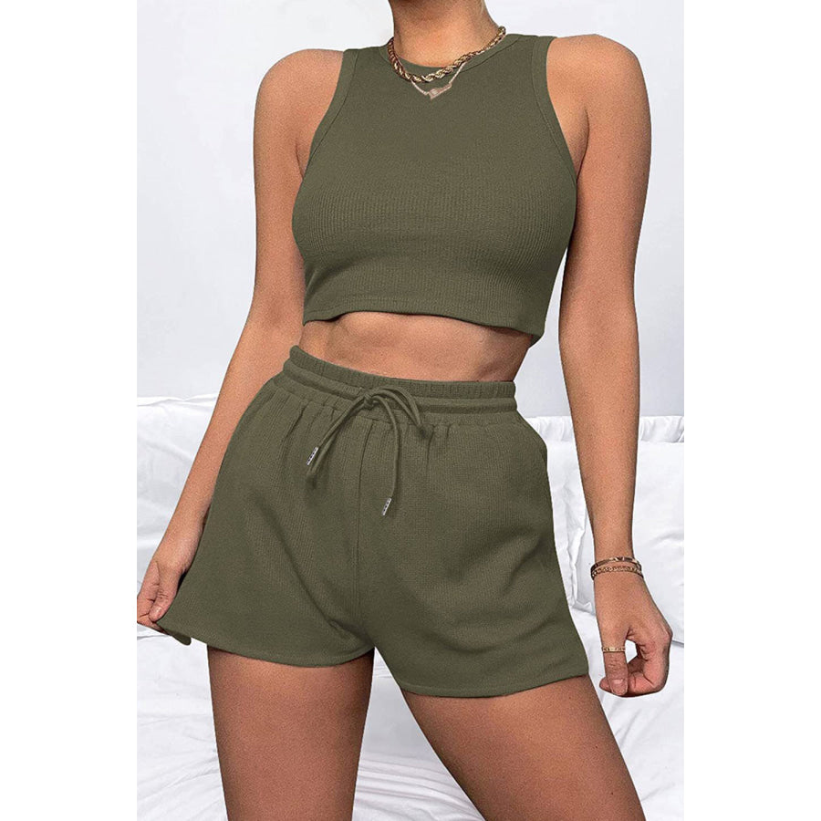 Round Neck Top and Drawstring Shorts Set Apparel Accessories