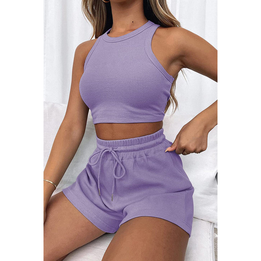 Round Neck Top and Drawstring Shorts Set Apparel Accessories