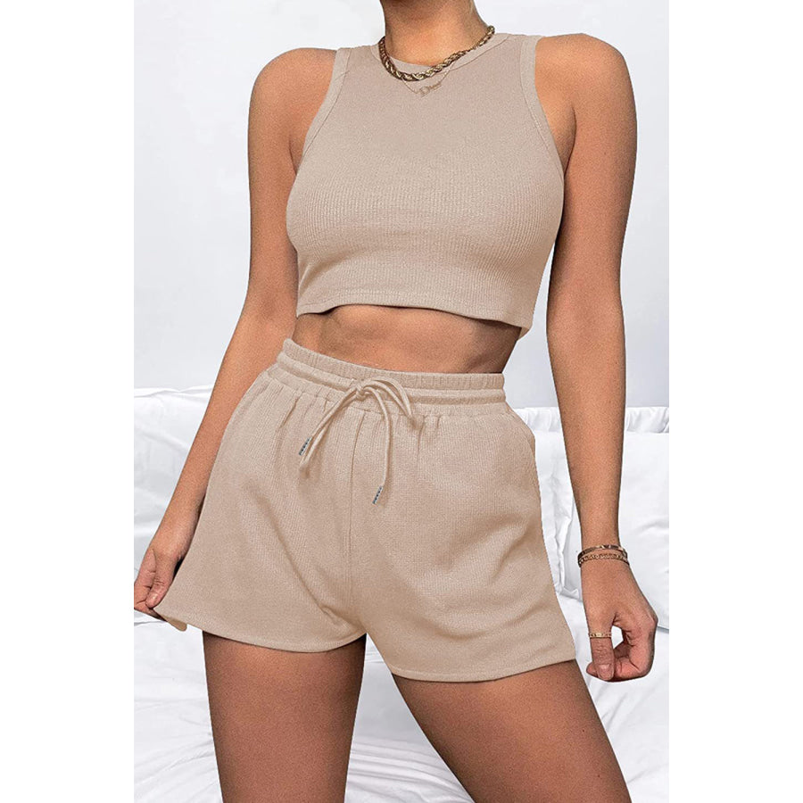 Round Neck Top and Drawstring Shorts Set Dust Storm / S Apparel Accessories