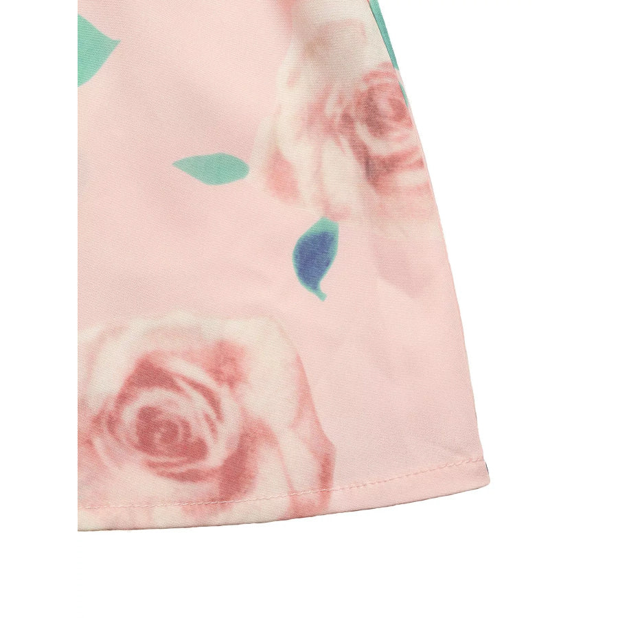 Round Neck Top and Floral Print Skirt Two-Piece Set Apparel and Accessories