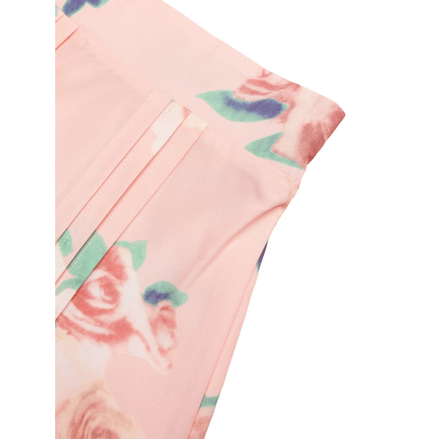 Round Neck Top and Floral Print Skirt Two-Piece Set Apparel and Accessories