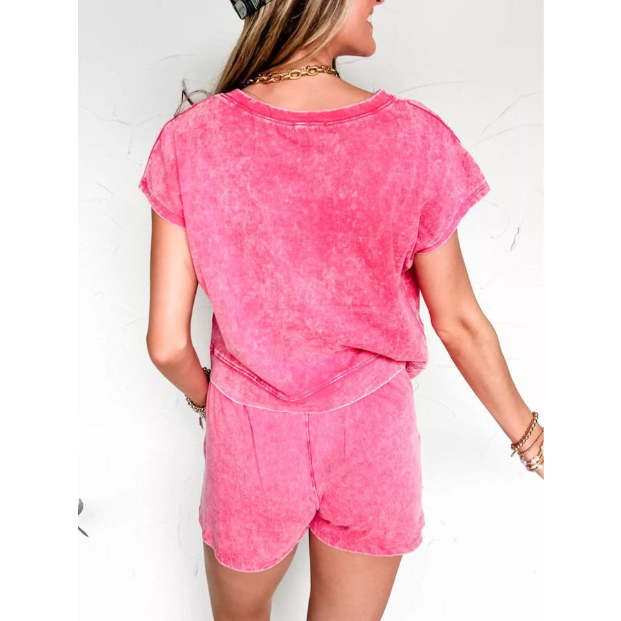 Round Neck Top and Shorts Set Apparel and Accessories