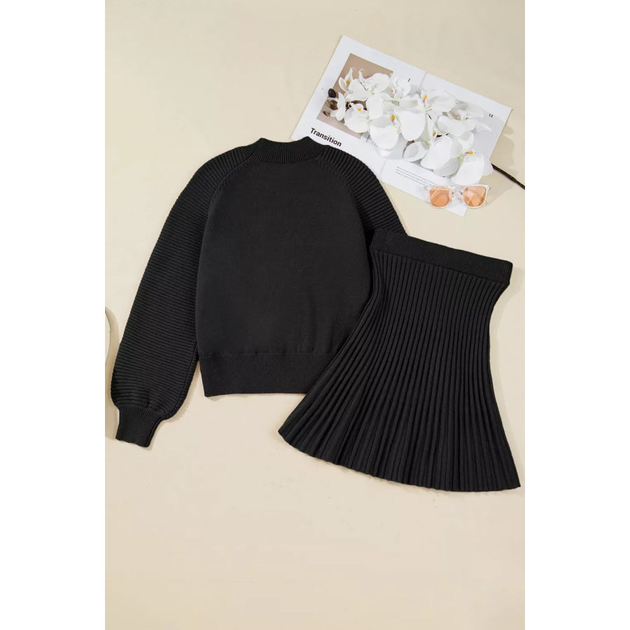Round Neck Top and Skirt Sweater Set Apparel and Accessories