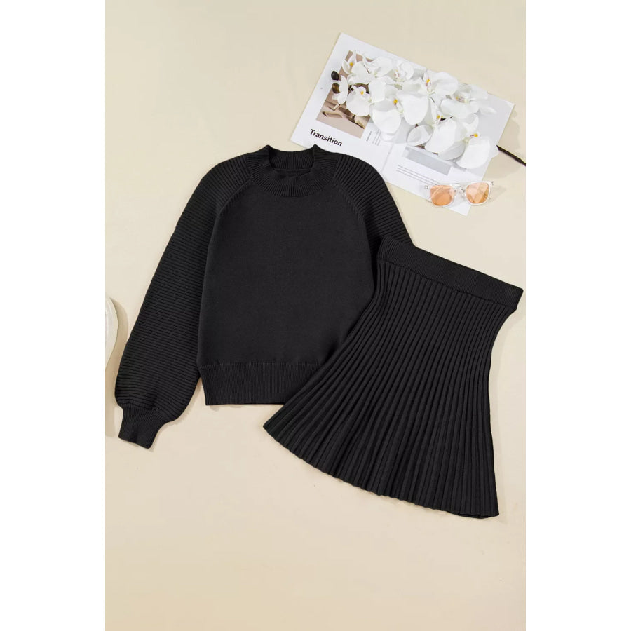 Round Neck Top and Skirt Sweater Set Apparel and Accessories