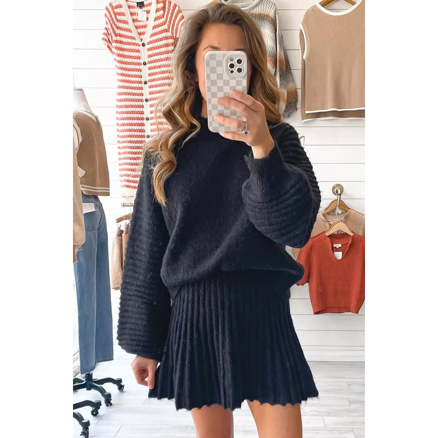 Round Neck Top and Skirt Sweater Set Apparel and Accessories