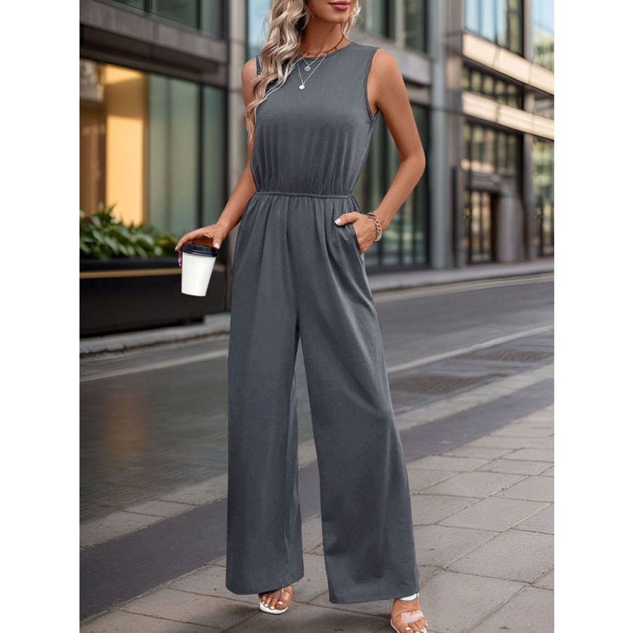 Round Neck Wide Leg Jumpsuit Apparel and Accessories