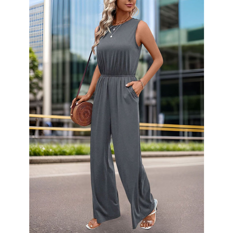 Round Neck Wide Leg Jumpsuit Apparel and Accessories