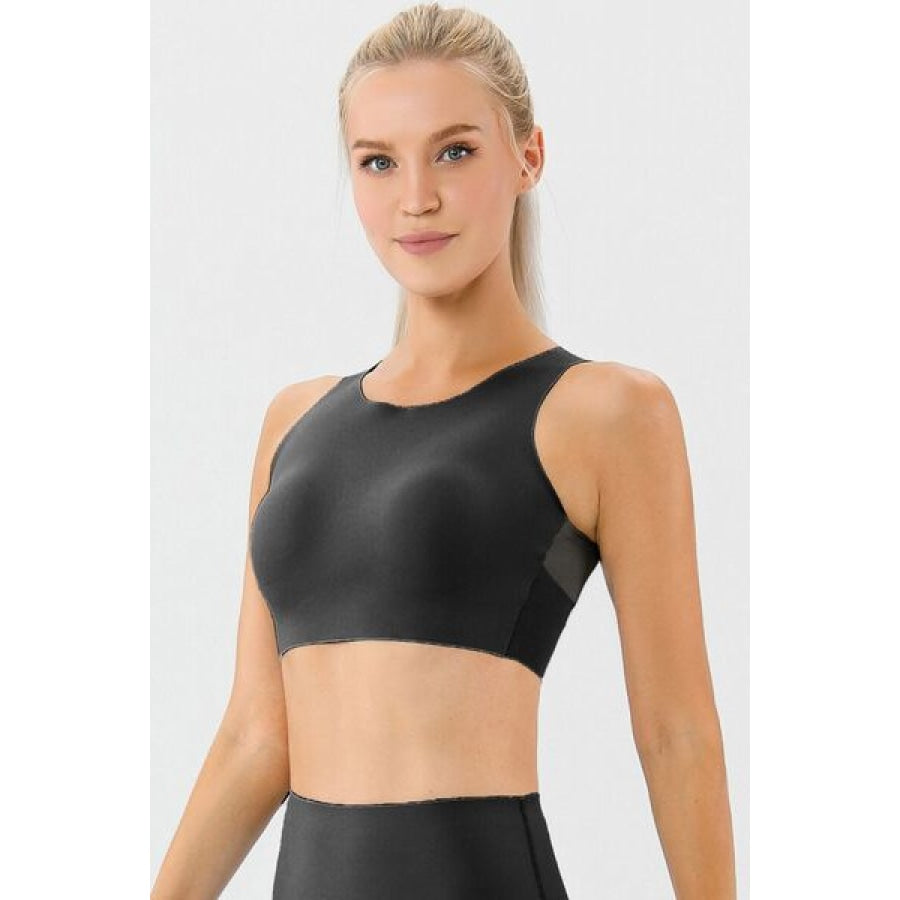 Round Neck Wide Strap Active Bra Black / XS Clothing