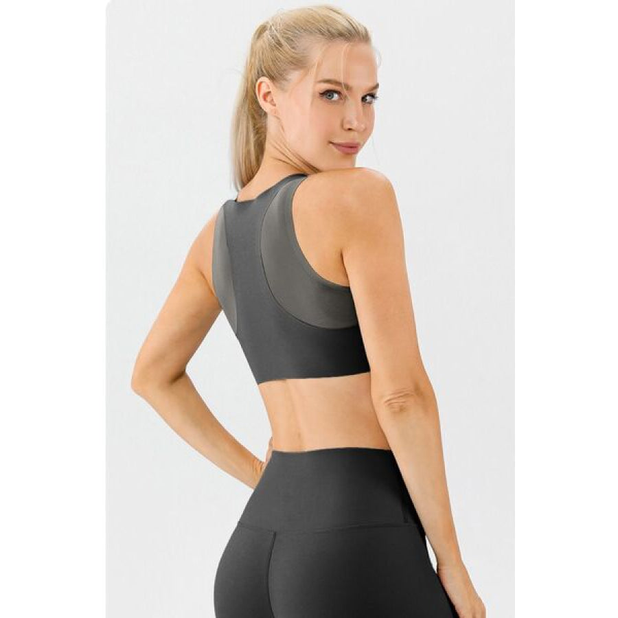 Round Neck Wide Strap Active Bra Black / XS Clothing