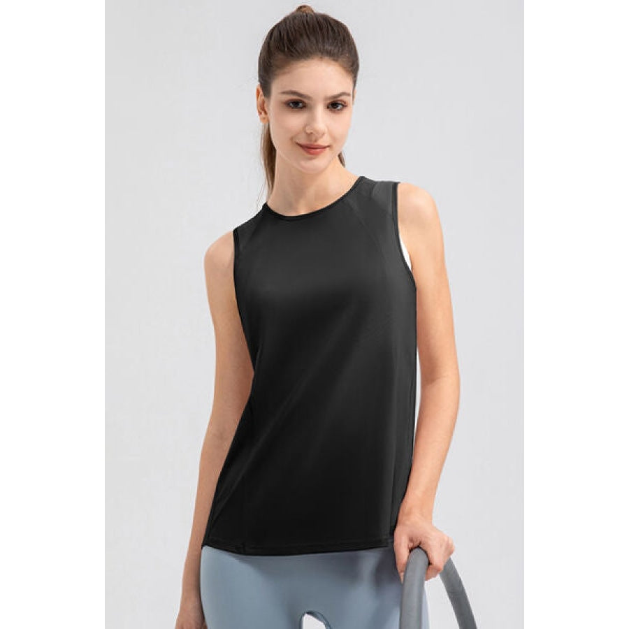 Round Neck Wide strap Active Tank Black / S Clothing