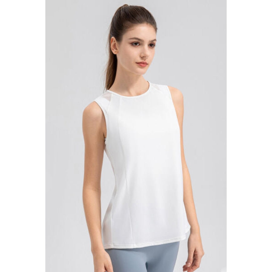 Round Neck Wide strap Active Tank White / S Clothing