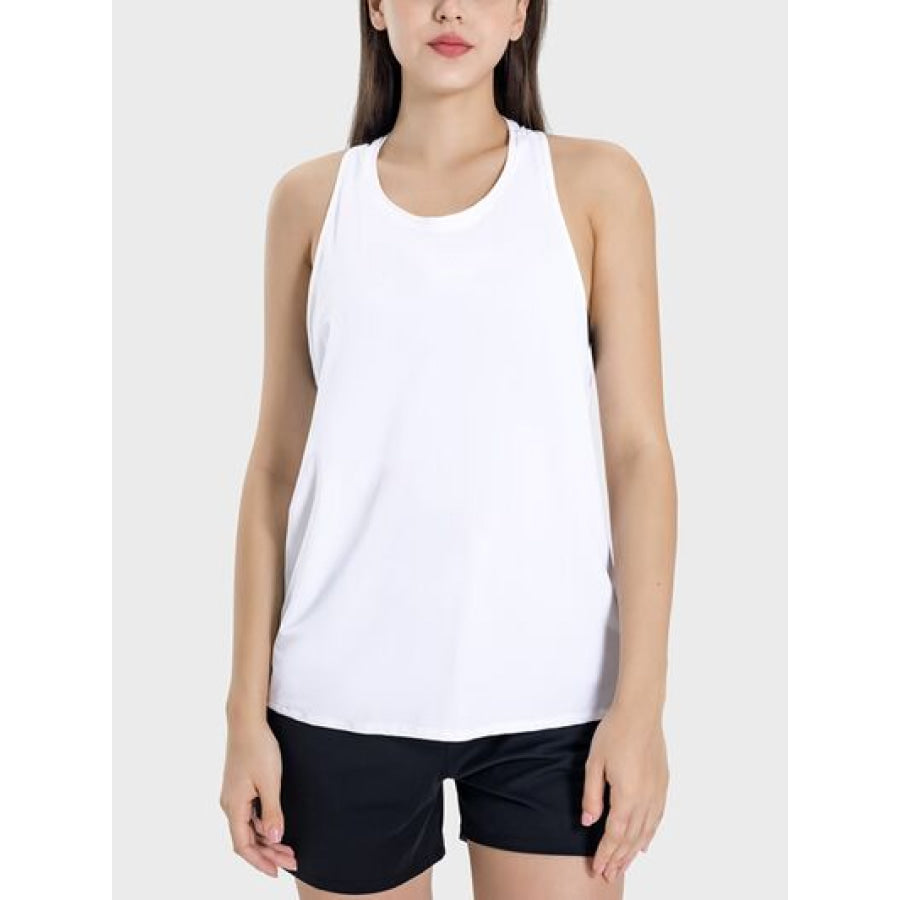 Round Neck Wide Strap Active Tank White / 4 Apparel and Accessories