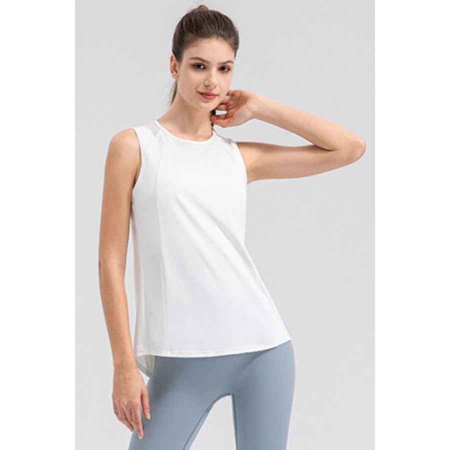 Round Neck Wide strap Active Tank White / S Clothing