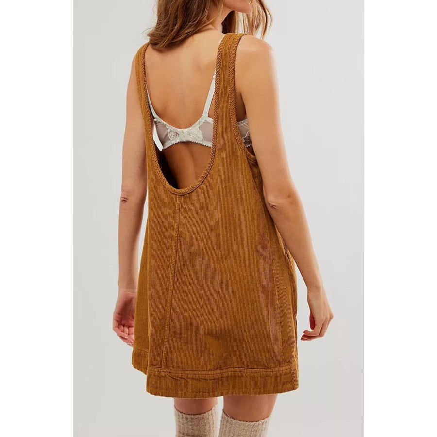 Round Neck Wide Strap Corduroy Mini Dress Camel / S Apparel and Accessories