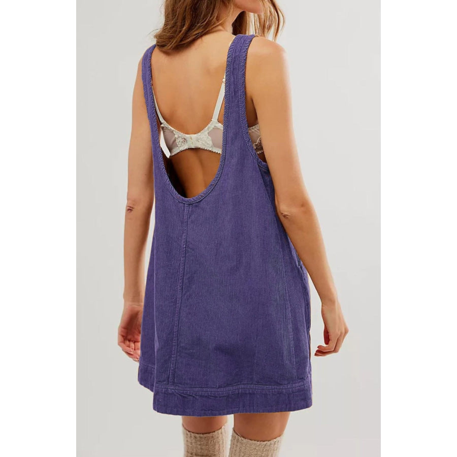 Round Neck Wide Strap Corduroy Mini Dress Violet / S Apparel and Accessories