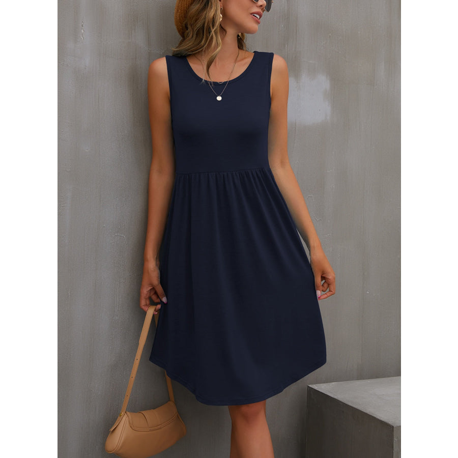 Round Neck Wide Strap Dress Black / S Apparel and Accessories