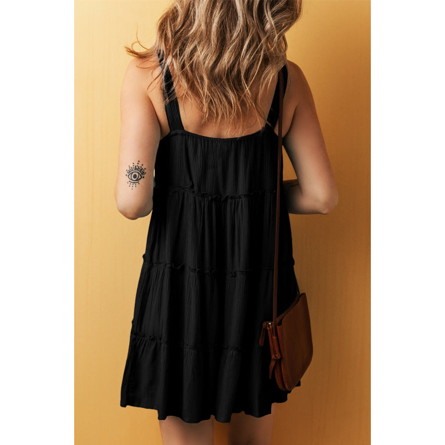 Round Neck Wide Strap Mini Dress Apparel and Accessories