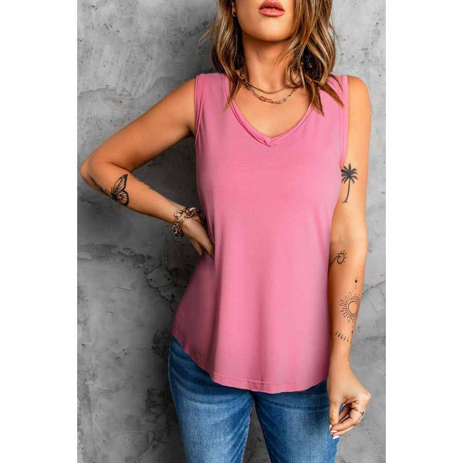 Round Neck Wide Strap Tank Carnation Pink / S Apparel and Accessories