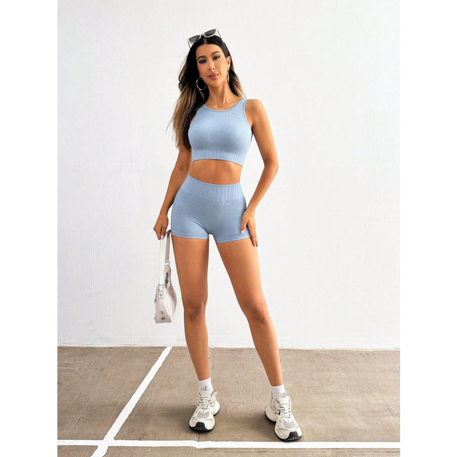 Round Neck Wide Strap Top and Shorts Active Set Apparel and Accessories