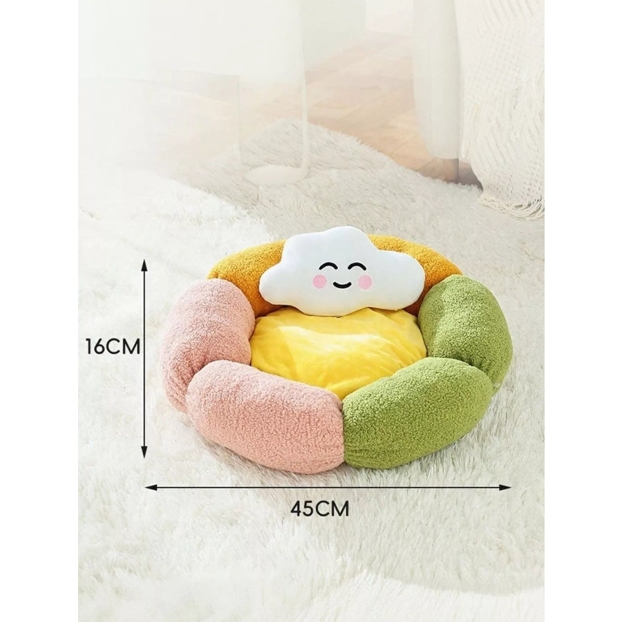 Round Plush Pet Nest with Cloud Pillow Multicolor Flower / S Apparel and Accessories