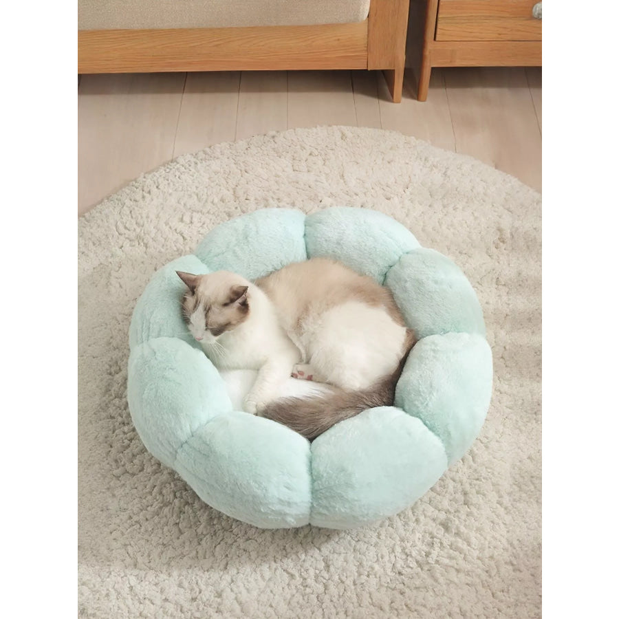 Round Plush Pet Nest with Cloud Pillow Mint Blue Flower / S Apparel and Accessories