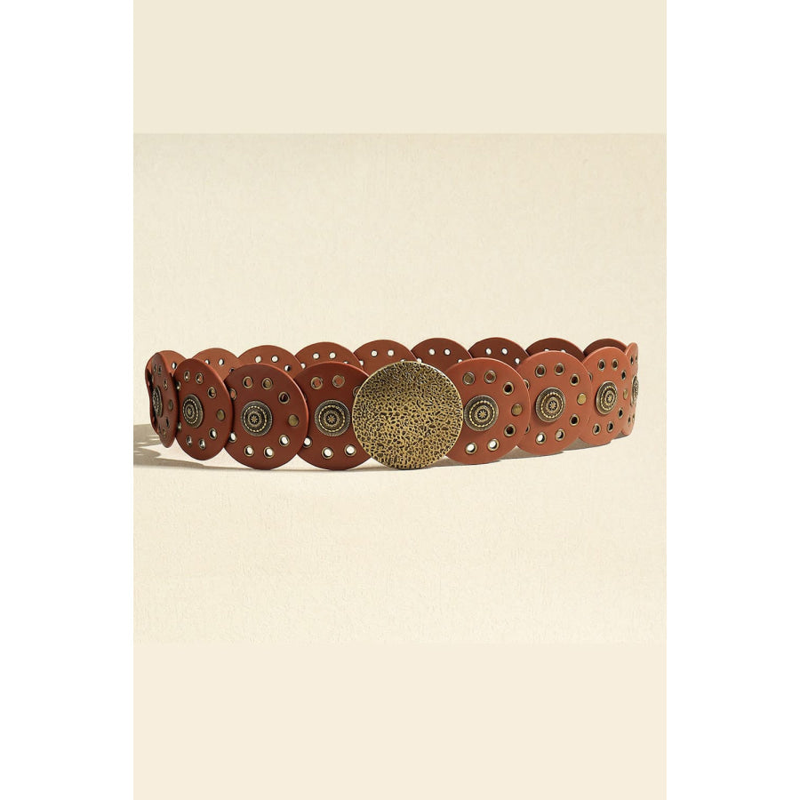 Round Shape PU Leather Belt Brown/Style B / One Size