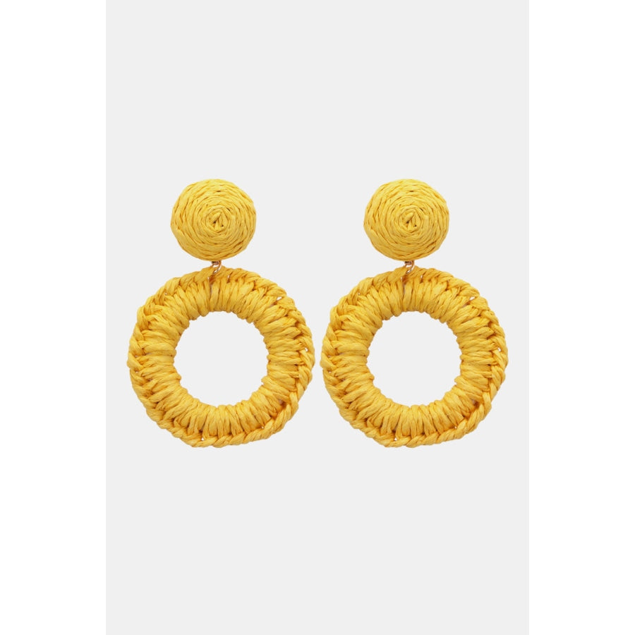 Round Shape Raffia Grass Dangle Earrings Banana Yellow / One Size